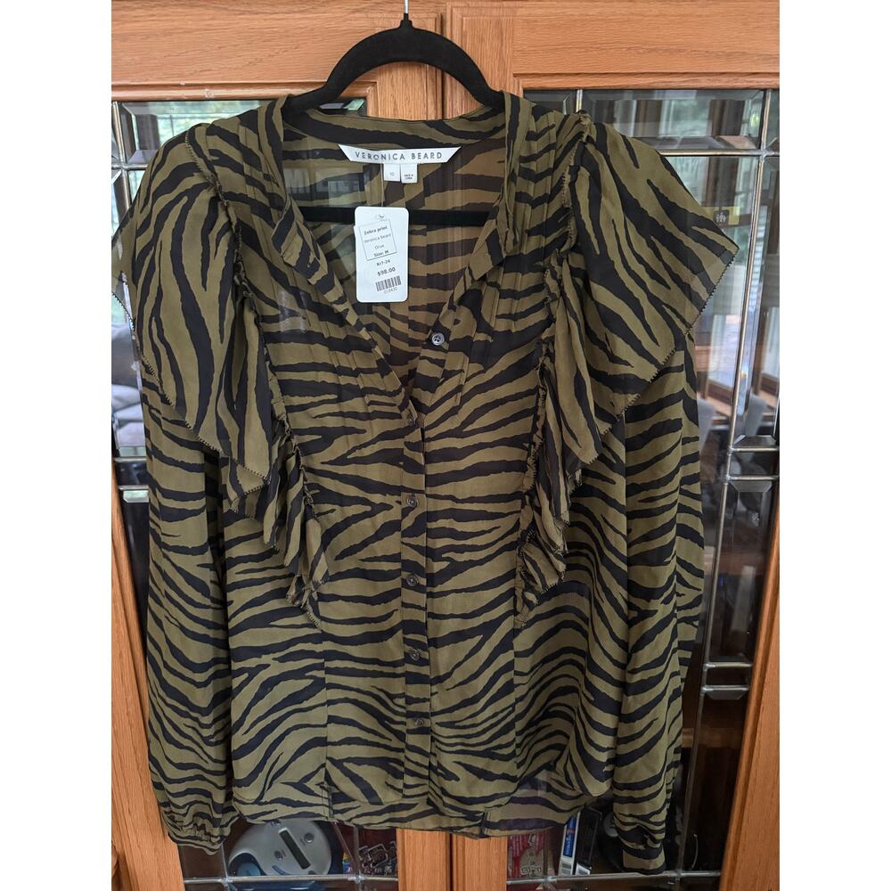 NWT Veronica Beard Ruffled Long Sleeve Silk Shirt Sz. 10
